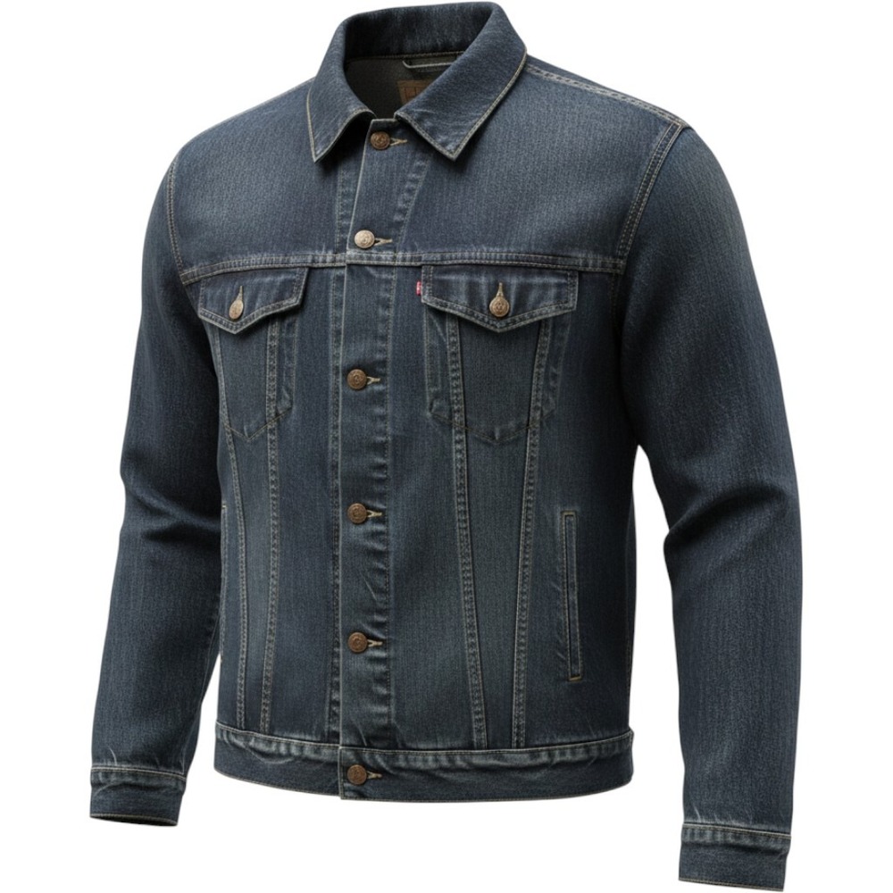 Levi Strauss Signature Mens Denim Trucker Jacket Blue Cotton Medium Wash L